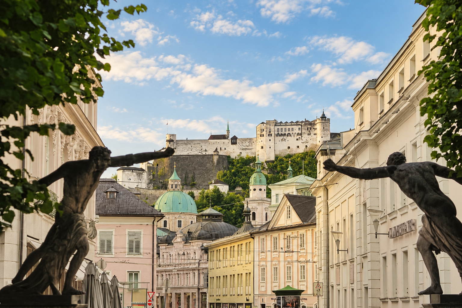 Salzburger Altstadt mit Blick auf die Festung Hohensalzburg